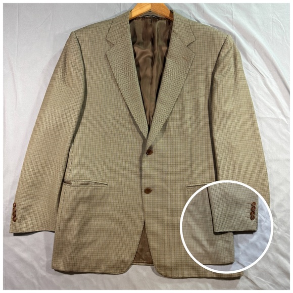 Canali Blazer Mens 44 Brown Check Wool Two Button Sport Coat Jacket Italy